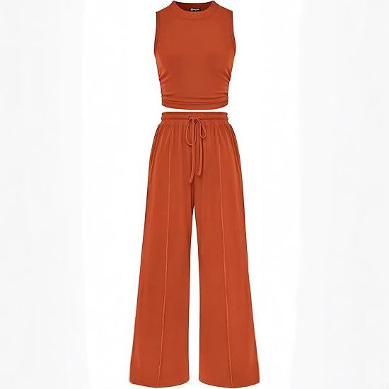 Trousers Elastic Waist Loose-fitting Sleeveless Shirt Suit