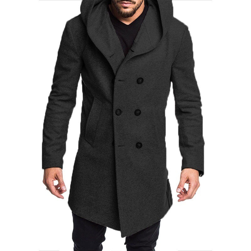 British men's hooded woolen coat