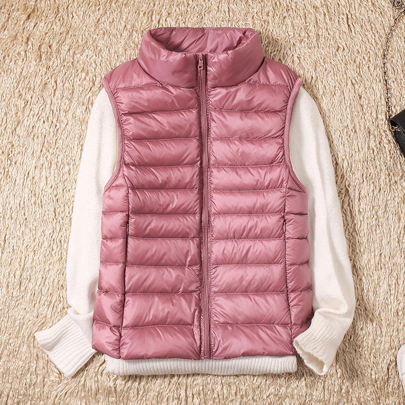 Autumn And Winter New Thin Lightweight Short Type Casual Fashion Stand-up Collar Down Jacket Vest Women's Light Down Feather Liner