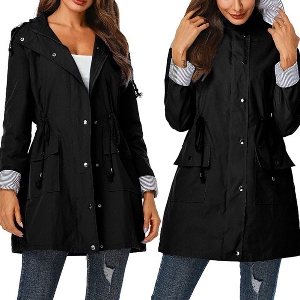 Casual hooded waist coat mid-length ladies trench coat