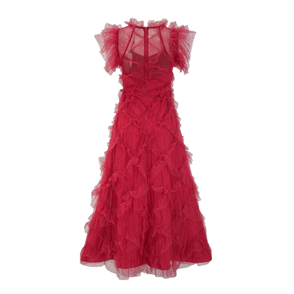 Embroidered A- Line Skirt Holiday Half Turtleneck New Printed Sleeveless Dress