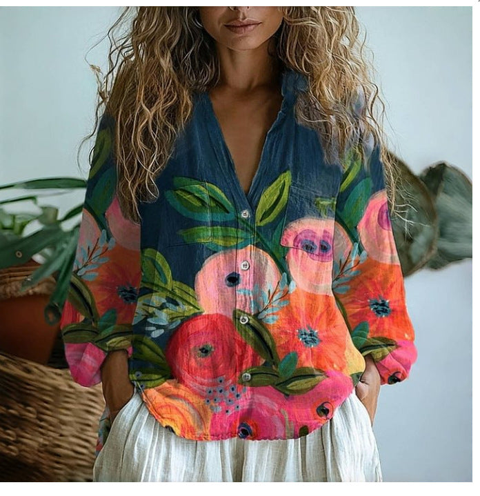 3D Printed Abstract Pattern Women's Long-sleeved Blouse