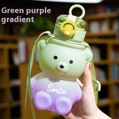 Cute Gradient Little Bear Cartoon Straw Plastic Cup