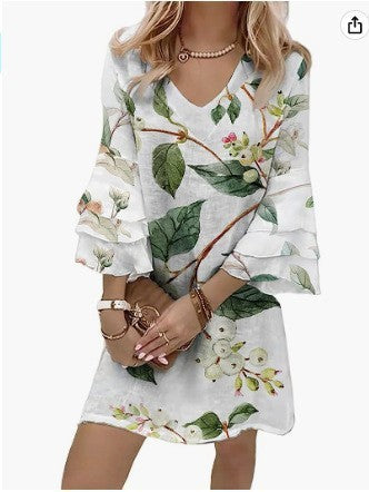 Mid-waist Marble Printed Short Sleeve Dress