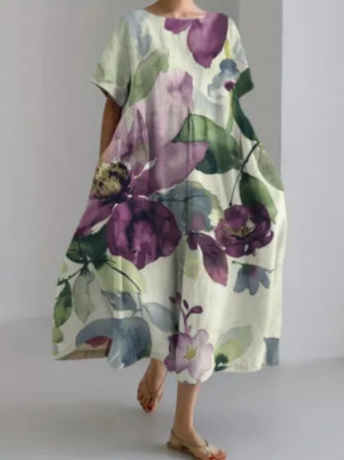 Digital Printing Small Chrysanthemum Women's Short-sleeved Dress