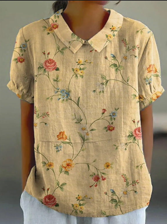 Summer Short Sleeve Printed Pullover Shirt