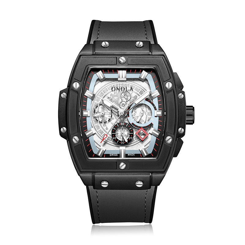 Barrel-shaped multi-function quartz men's watch