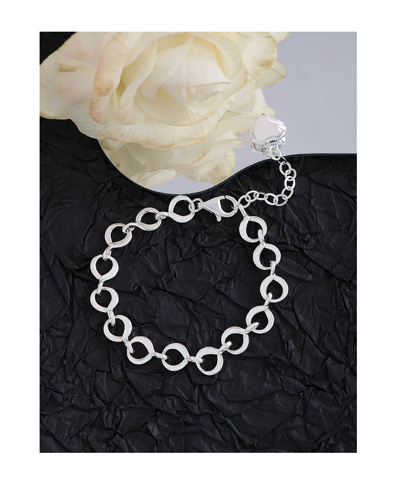 INS Niche Silver Buckle Sterling Silver S925 Heart Bracelet