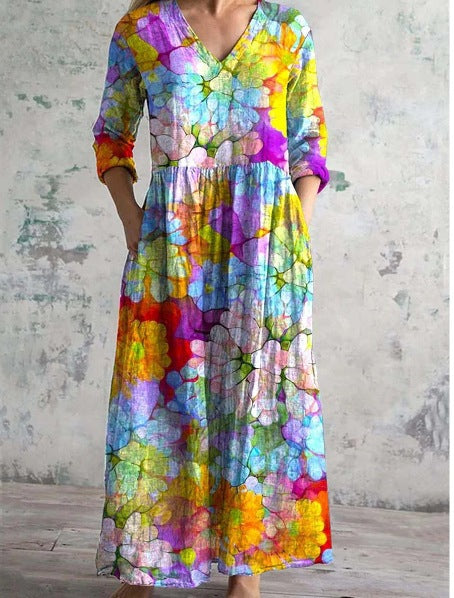 Loose Fashion Premium V-neck Print Dress