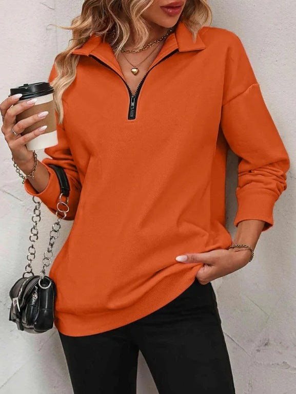 Women's Fashion Half Long-sleeve Zipper Sweatshirt Fashion Pullover