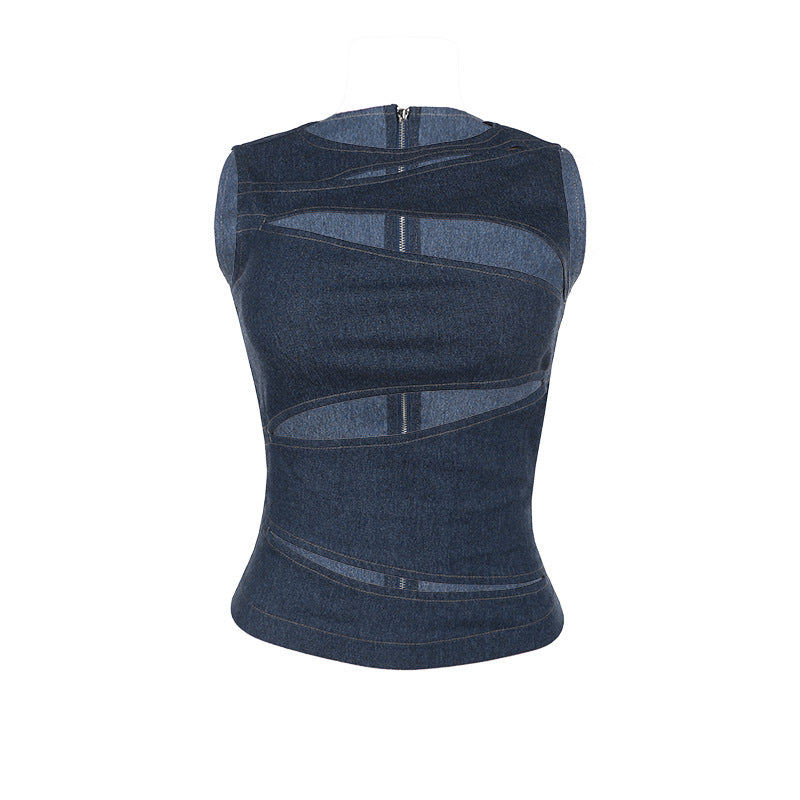 New Sexy Hollow-out Faux Denim Vest Top For Women