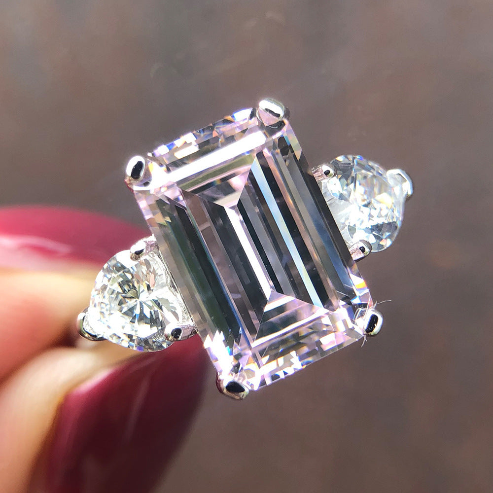 S925 Sterling Silver Artificial High Carbon Diamond 7 Carat Aquamarine Ring