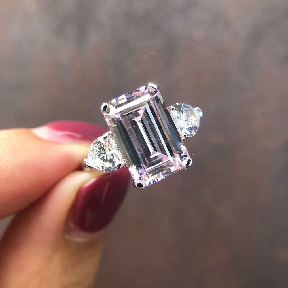 S925 Sterling Silver Artificial High Carbon Diamond 7 Carat Aquamarine Ring