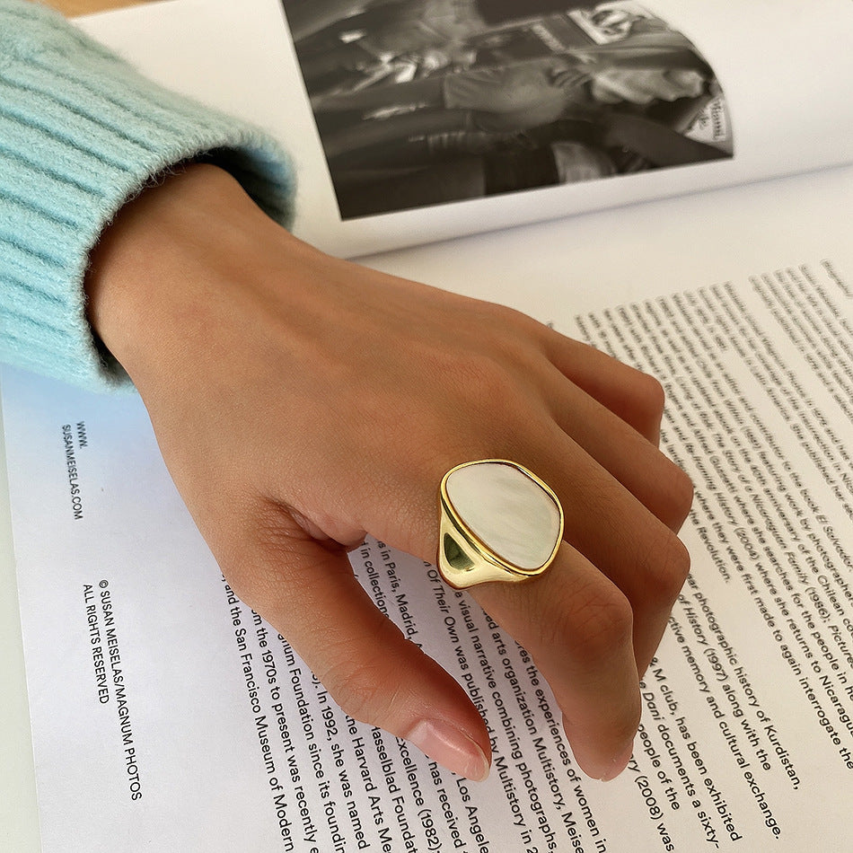 Mother Shell Minor Hipster Thick 925 Sterling Silver Ring