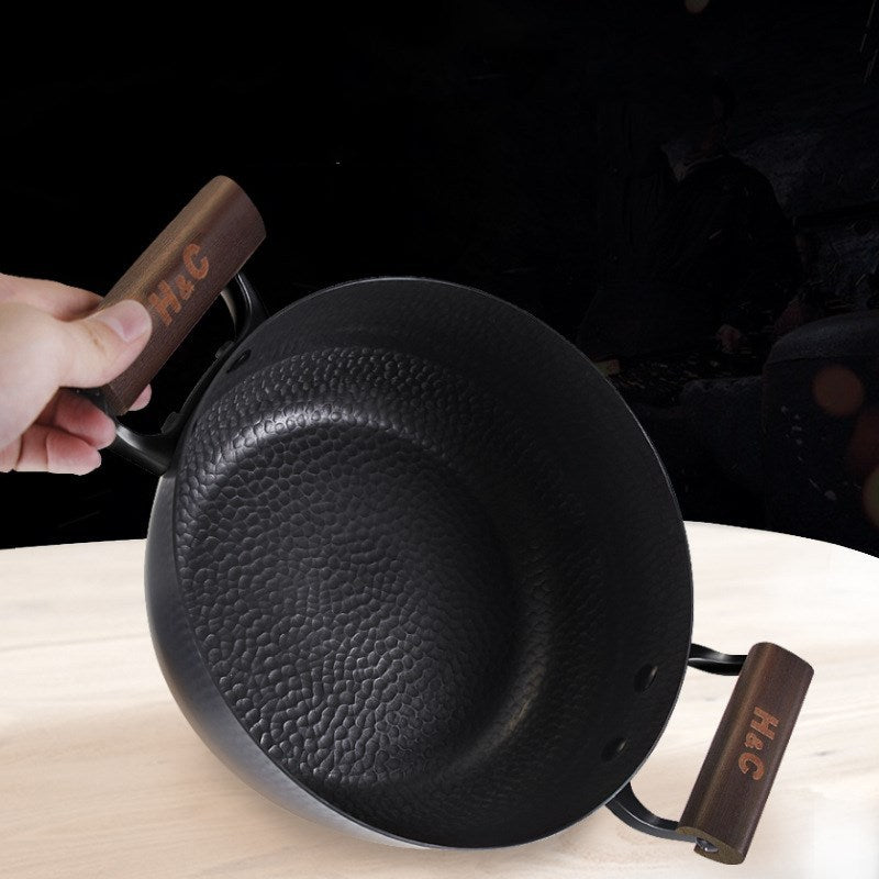 Black Binaural Handmade Iron Beaten Non-stick Soup Pot