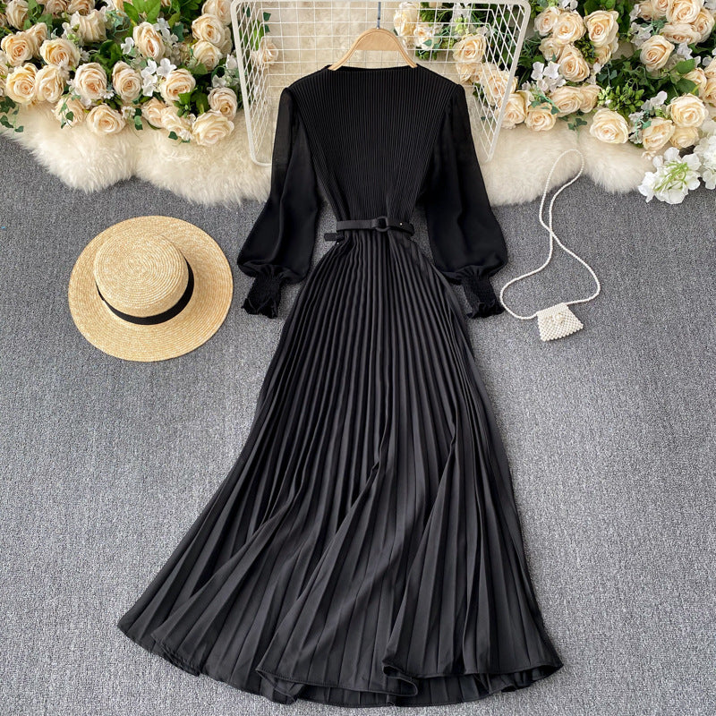 Pleated Waist Slimming Light Mature Dress