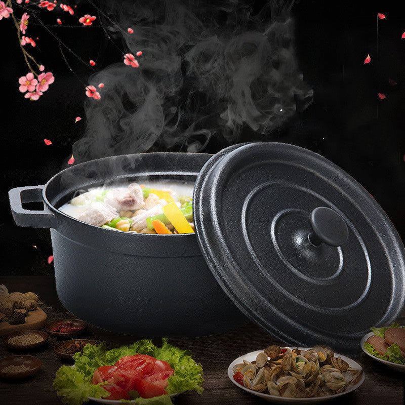 Old-Fashioned Binaural Stew Pot Deepened and Thickened 30CM Traditional Cast Iron Pot