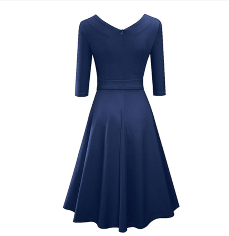 V-neck Waist Slimming A-line Skirt Fashion Lace-up Slim Dress