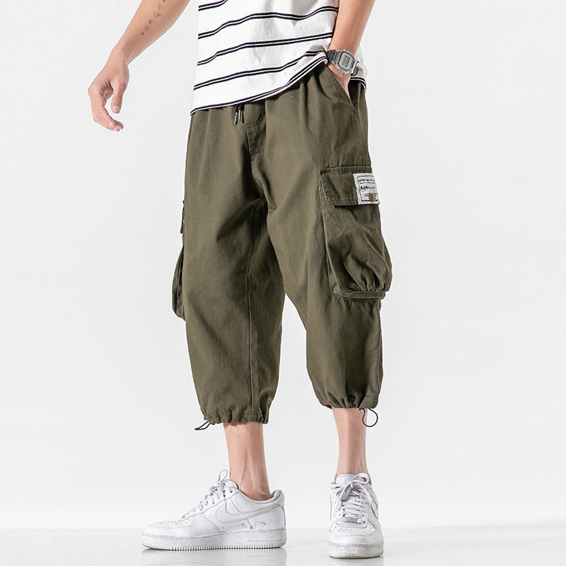 Summer New Men's Wear Japanese Casual Loose Size Drawstring Tooling Capris