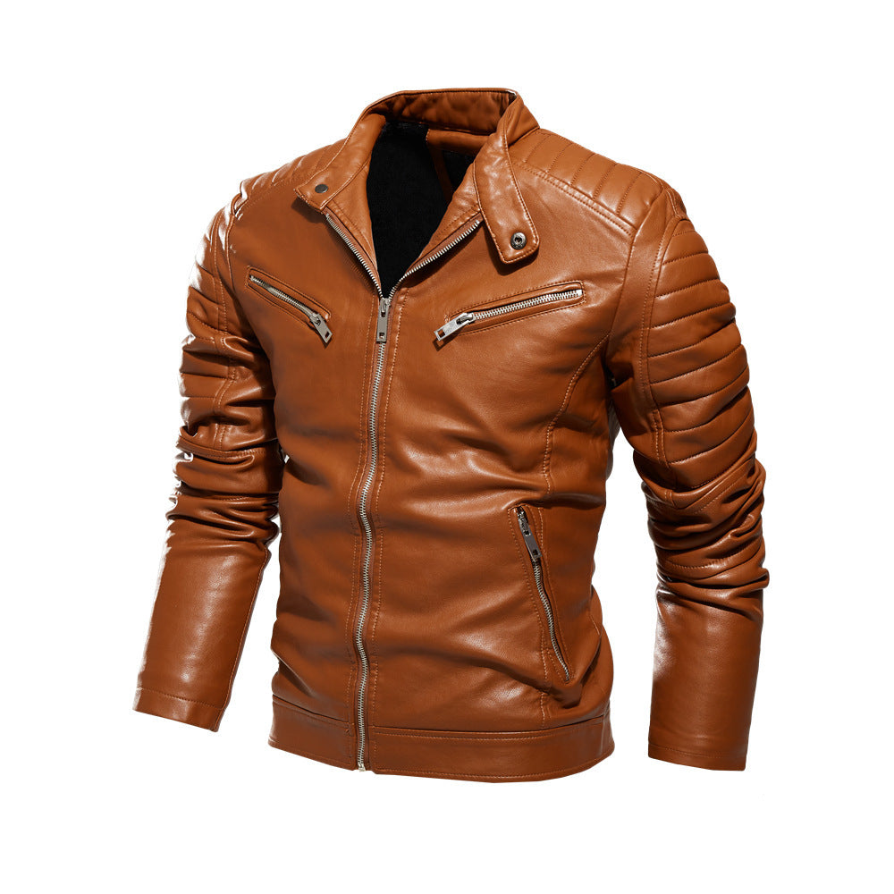 Solid Color Men's Pu Leather Jacket Motorcycle Suit