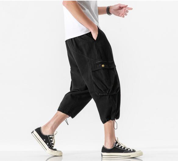 Summer New Men's Wear Japanese Casual Loose Size Drawstring Tooling Capris