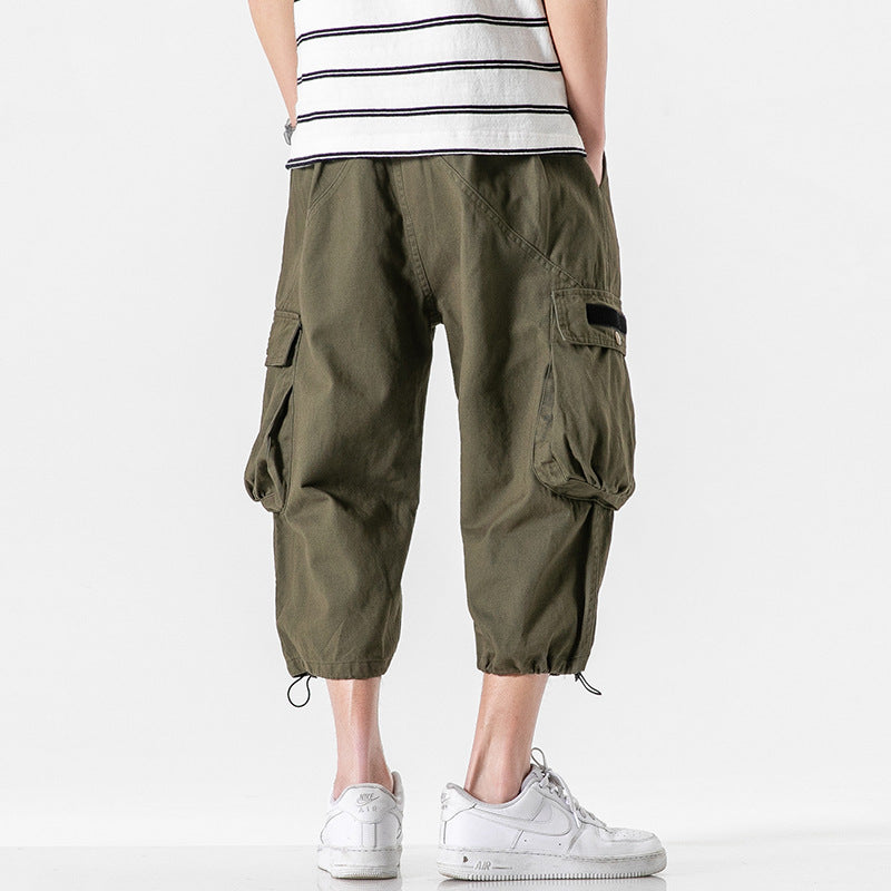 Summer New Men's Wear Japanese Casual Loose Size Drawstring Tooling Capris