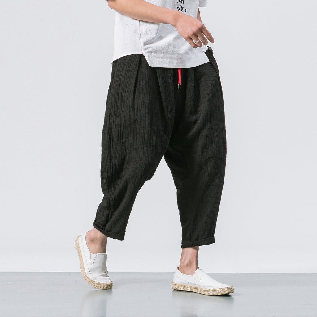 Chinese Style Cotton And Linen Men's Casual Trousers