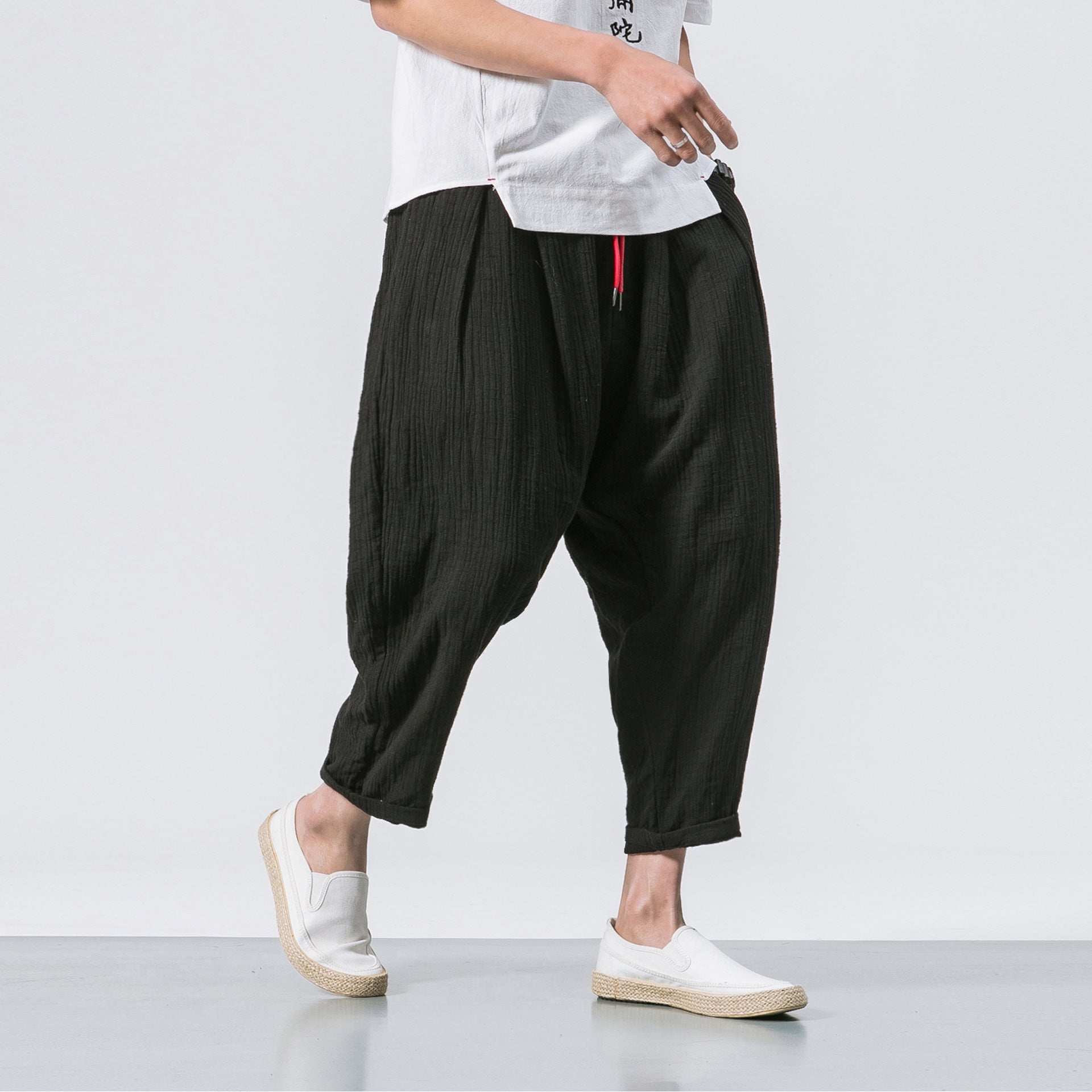 Chinese Style Cotton And Linen Men's Casual Trousers