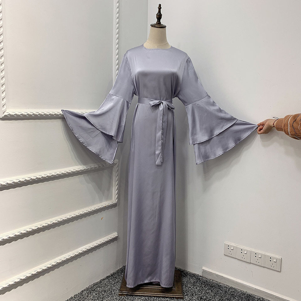 Solid Color Plus Size Double-layer Flared Sleeve Robe Dress