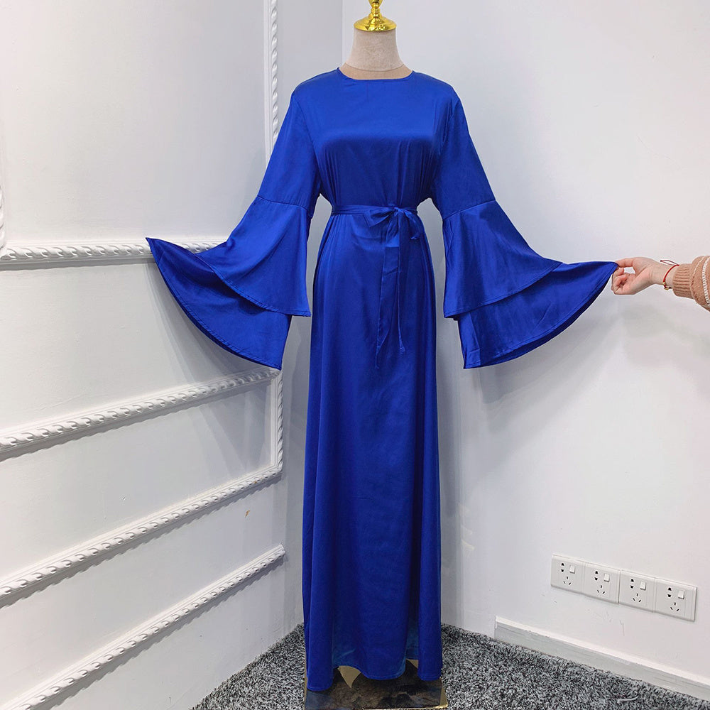 Solid Color Plus Size Double-layer Flared Sleeve Robe Dress