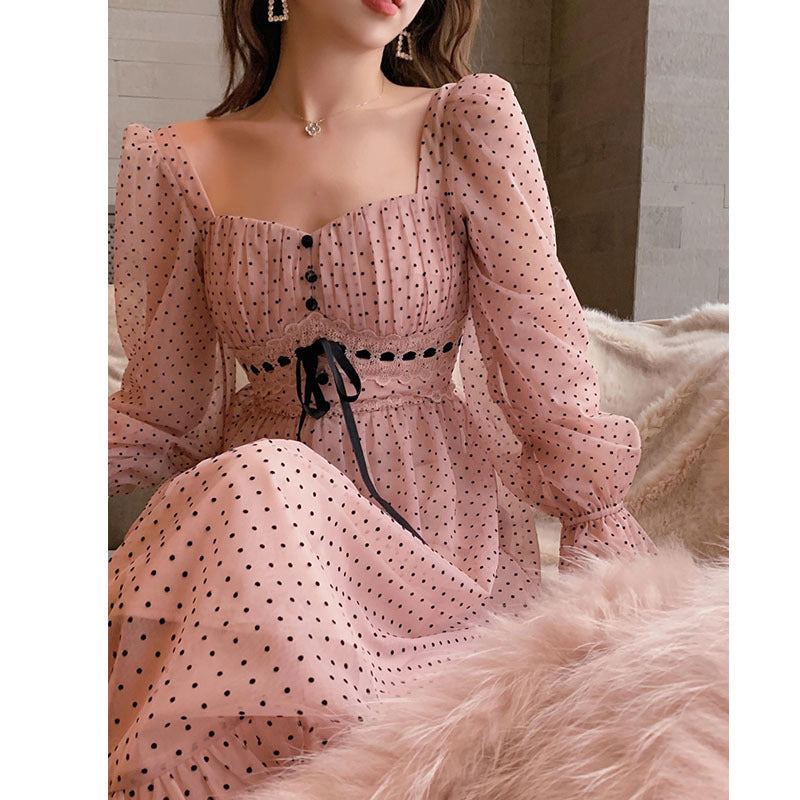 Polka Dot Mesh Dress Women