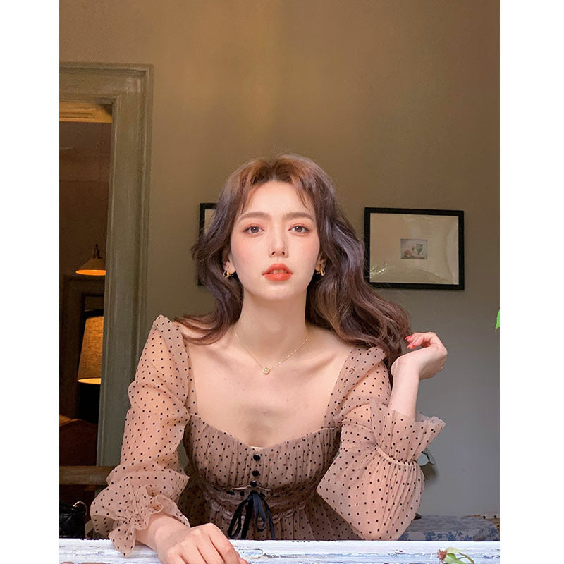 Polka Dot Mesh Dress Women