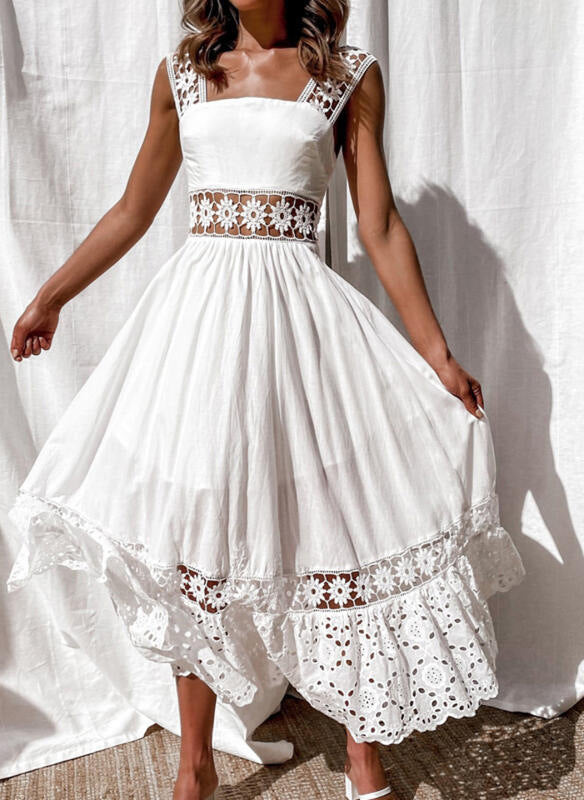 Lace Sleeveless Stitching Large-length Dress