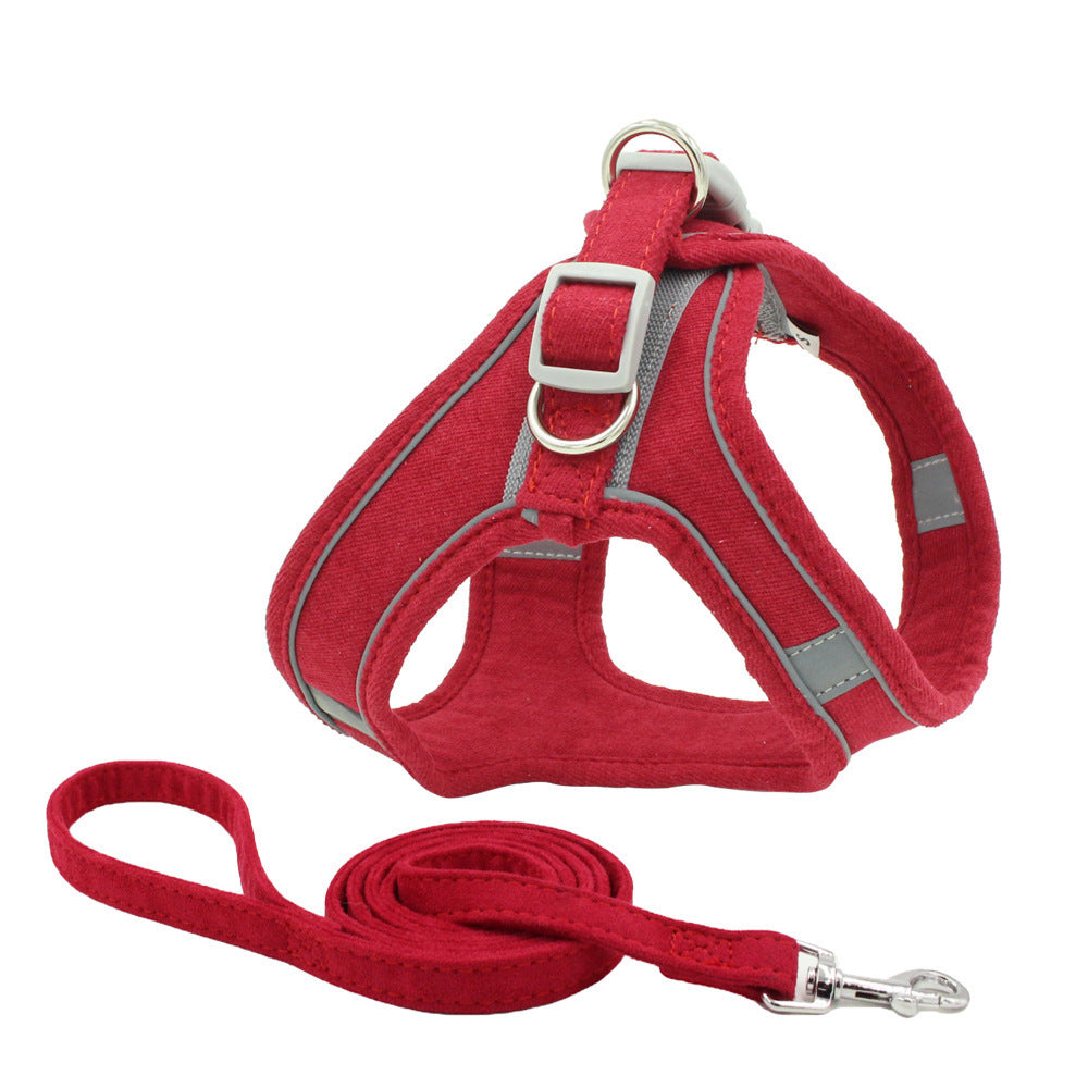 Suede Pet Chest Harness Reflective And Breathable Anti-Strike Cat Rope Small Dog Vest Type Traction Rope