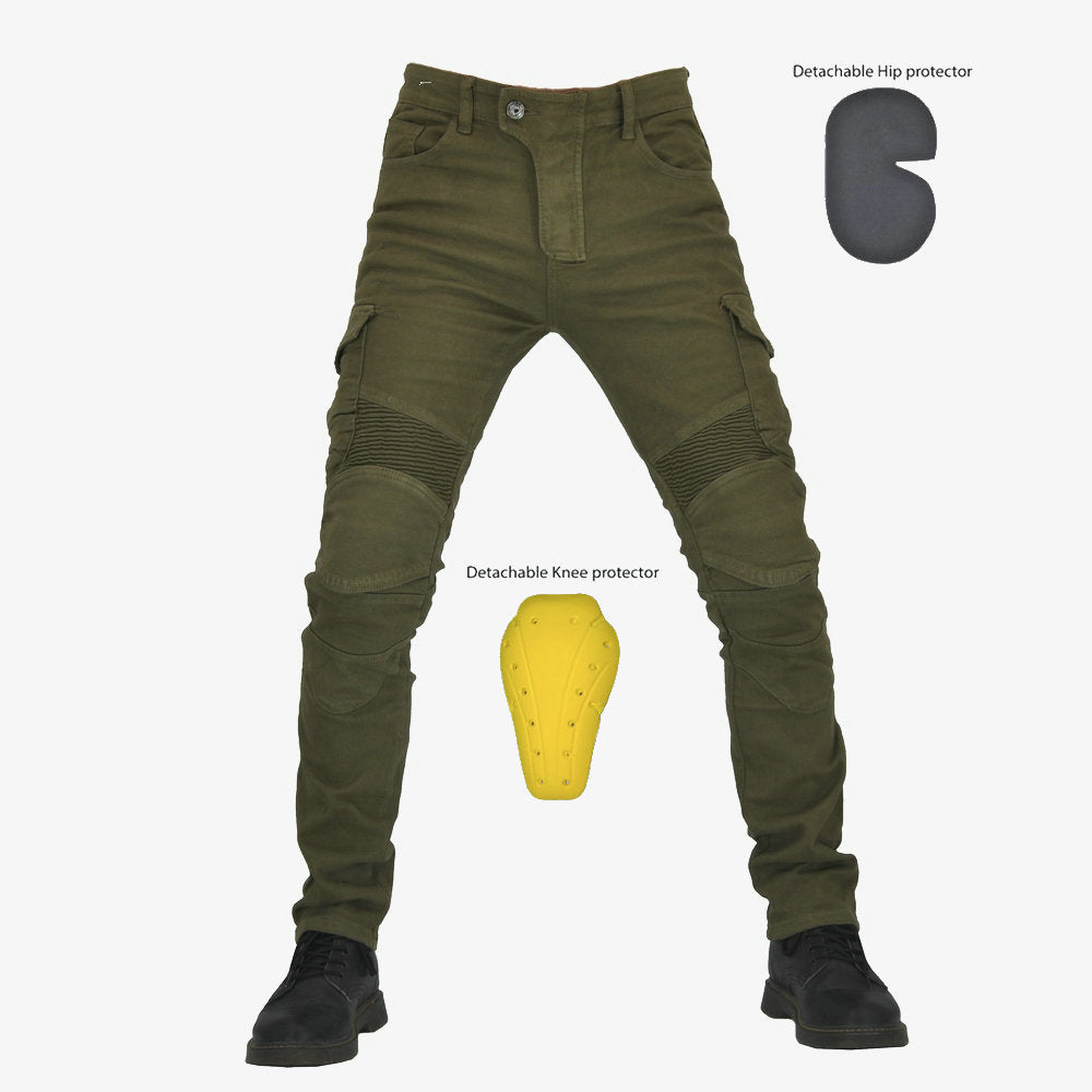Army Green Tooling Multi-Pocket Motorcycle Stretch Anti-Fall Riding Pants
