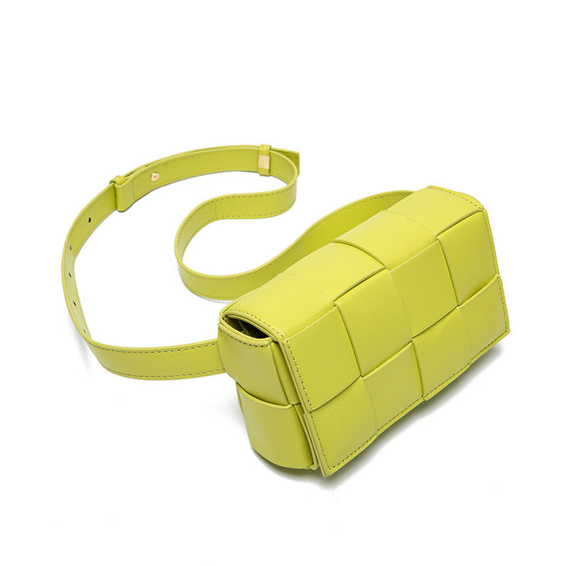 Belt Cassette Weave Leather Flap Bag Women Fashion Small Box Shoulder Bag Genuine Leather Chest Bag Ladies Waist Phone Bag