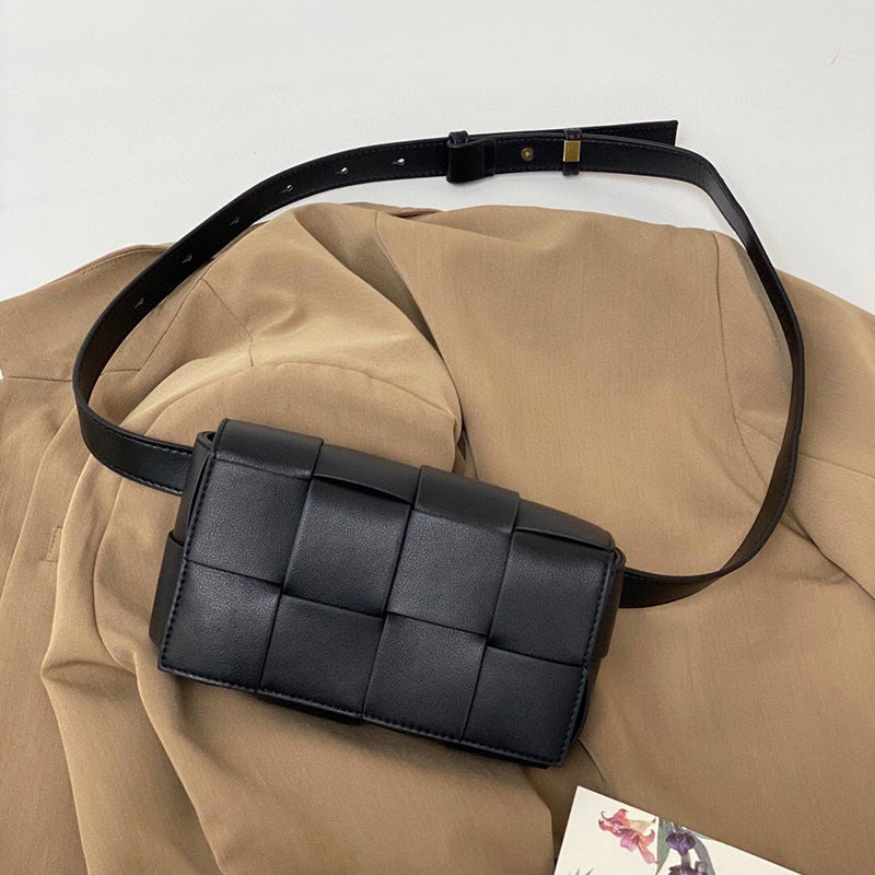 Belt Cassette Weave Leather Flap Bag Women Fashion Small Box Shoulder Bag Genuine Leather Chest Bag Ladies Waist Phone Bag