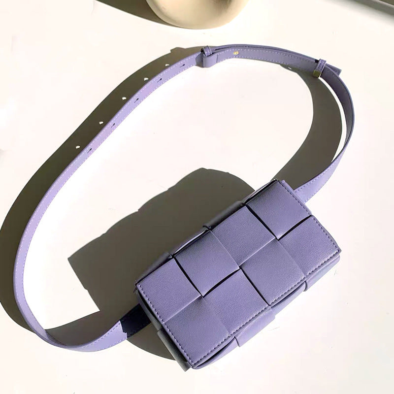 Belt Cassette Weave Leather Flap Bag Women Fashion Small Box Shoulder Bag Genuine Leather Chest Bag Ladies Waist Phone Bag