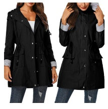 Casual hooded waist coat mid-length ladies trench coat