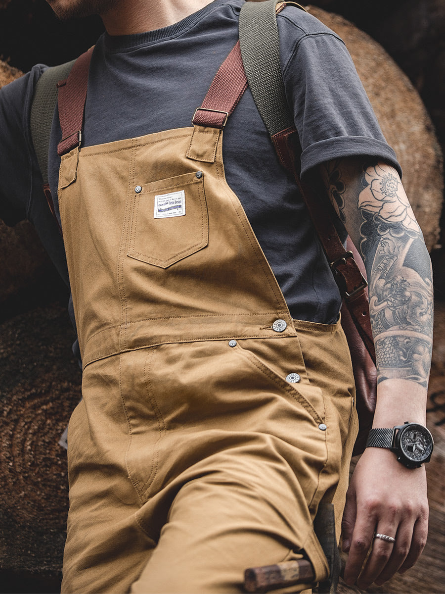 Retro Khaki Overalls And Khaki Halter Pants For Men