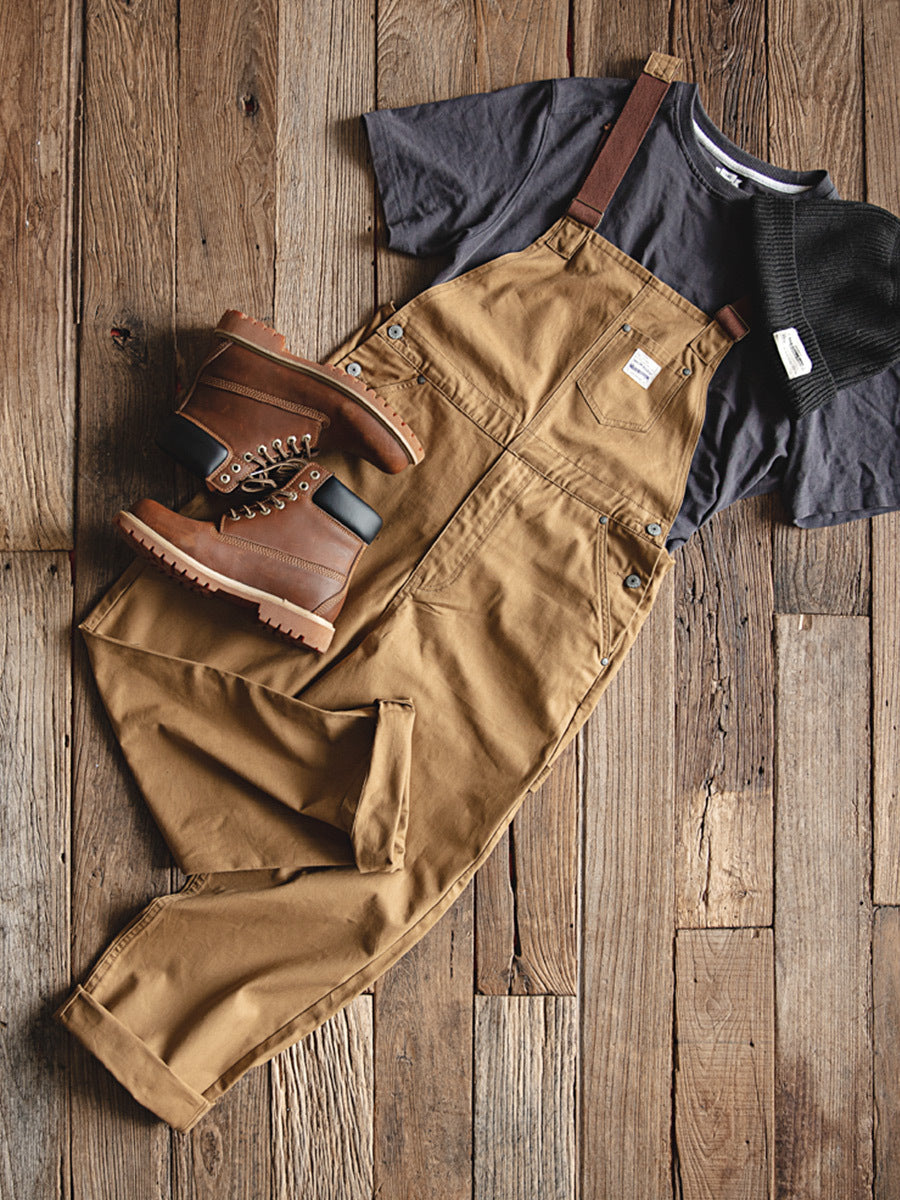 Retro Khaki Overalls And Khaki Halter Pants For Men