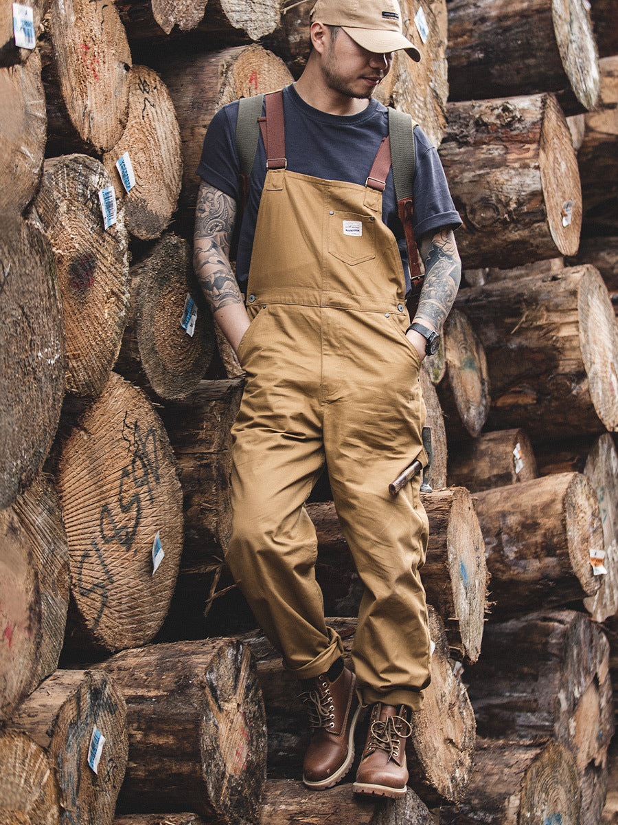 Retro Khaki Overalls And Khaki Halter Pants For Men