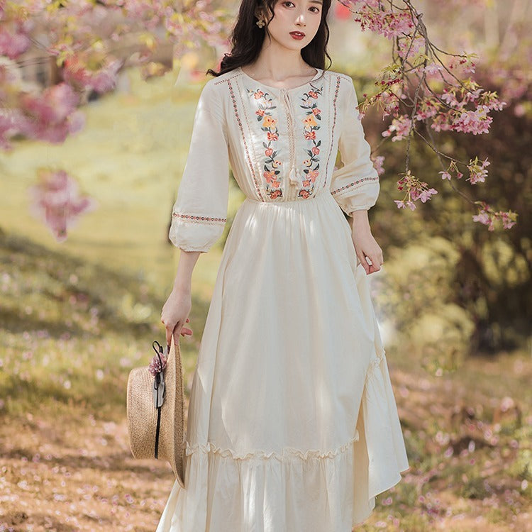 Retro Embroidery Ethnic Cotton And Linen Dress