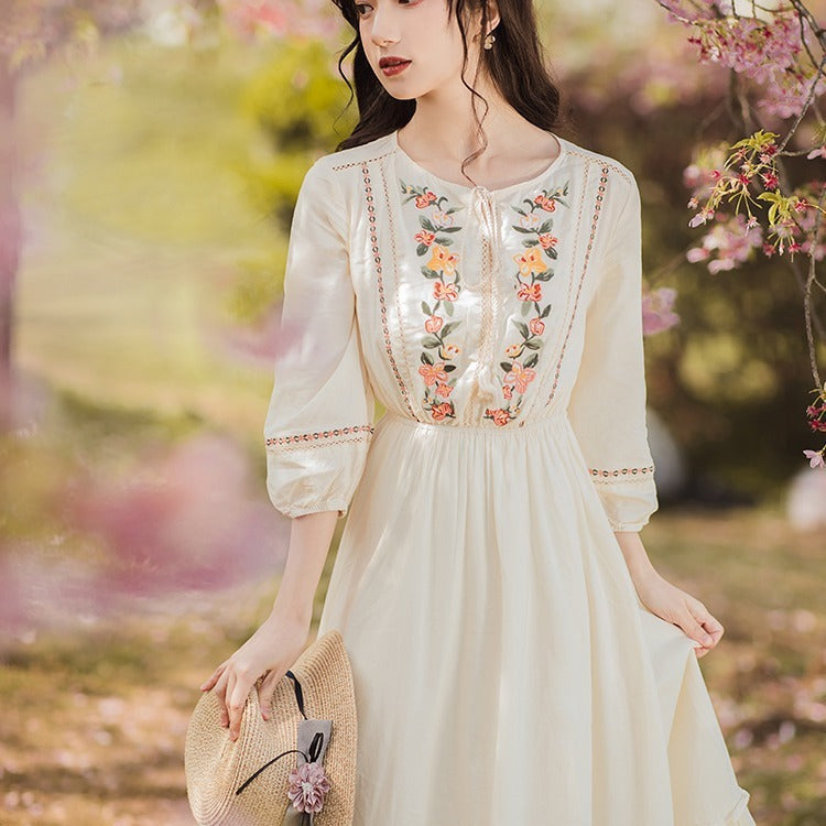 Retro Embroidery Ethnic Cotton And Linen Dress