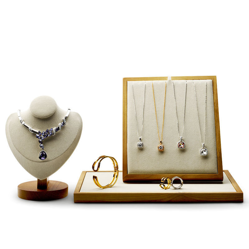 Solid Wood Necklace Display Stand Leather Jewelry Props Pendant Storage Board