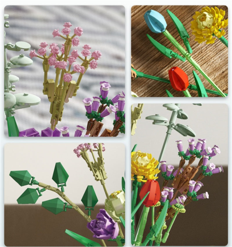 Flower Model Girl Adult Puzzle Assembly Assembling Bouquet Building Block Toy