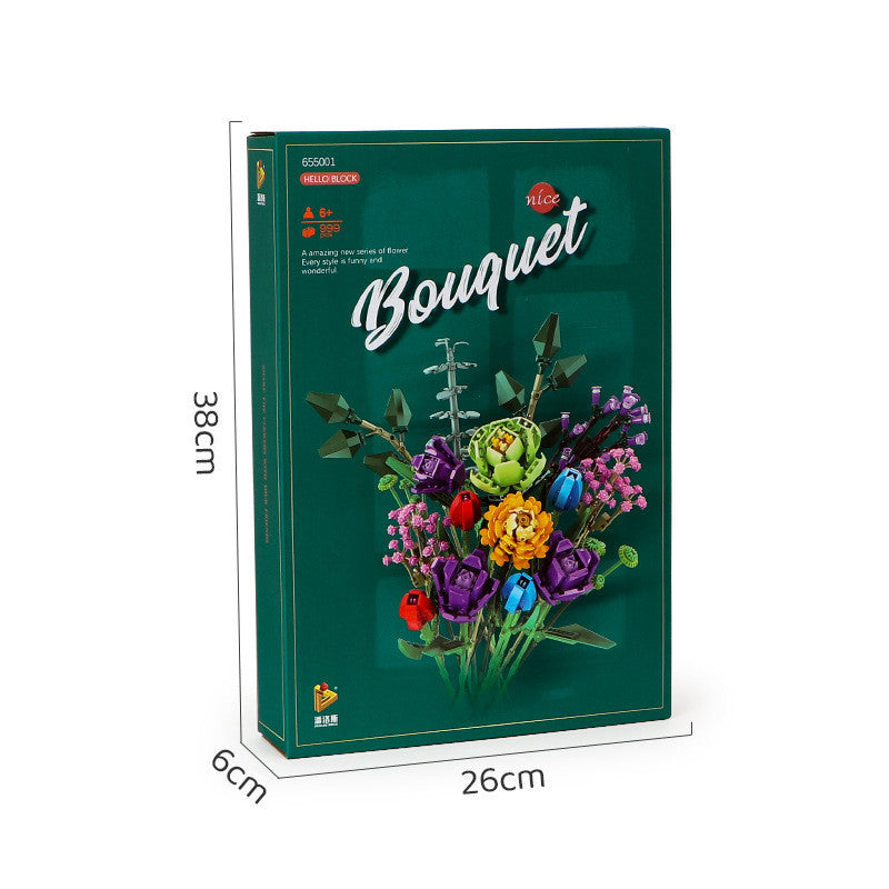 Flower Model Girl Adult Puzzle Assembly Assembling Bouquet Building Block Toy