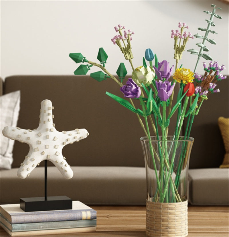 Flower Model Girl Adult Puzzle Assembly Assembling Bouquet Building Block Toy