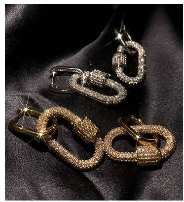 Full Diamond Carabiner Stud Earrings