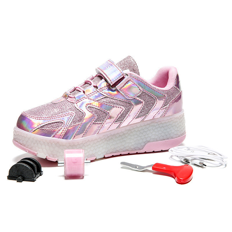 Single Wheel Runaway Shoes Double Wheel USB LED Light Filled Shoes